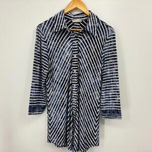 Soft Surroundings Tunic Top Size Medium Long Sleeve Striped Blue